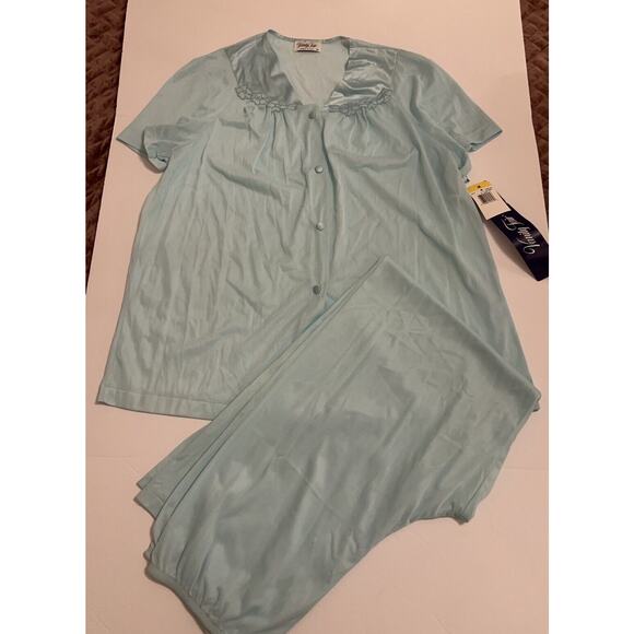 1970s Vanity Faire Azure‎ Mist Blue Medium Short Sleeve Top Pants Pajama Set NWT - Picture 5 of 10